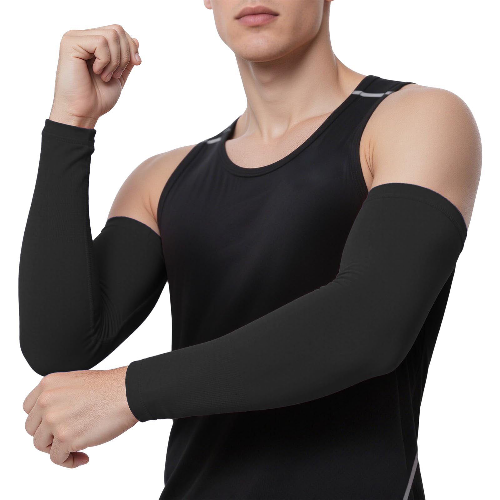 TOPTIE 1 Pair Arm Sleeves for Men Women, Arm Compression Sleeve for Football, Basketball & Volleyball-1 Pair Black