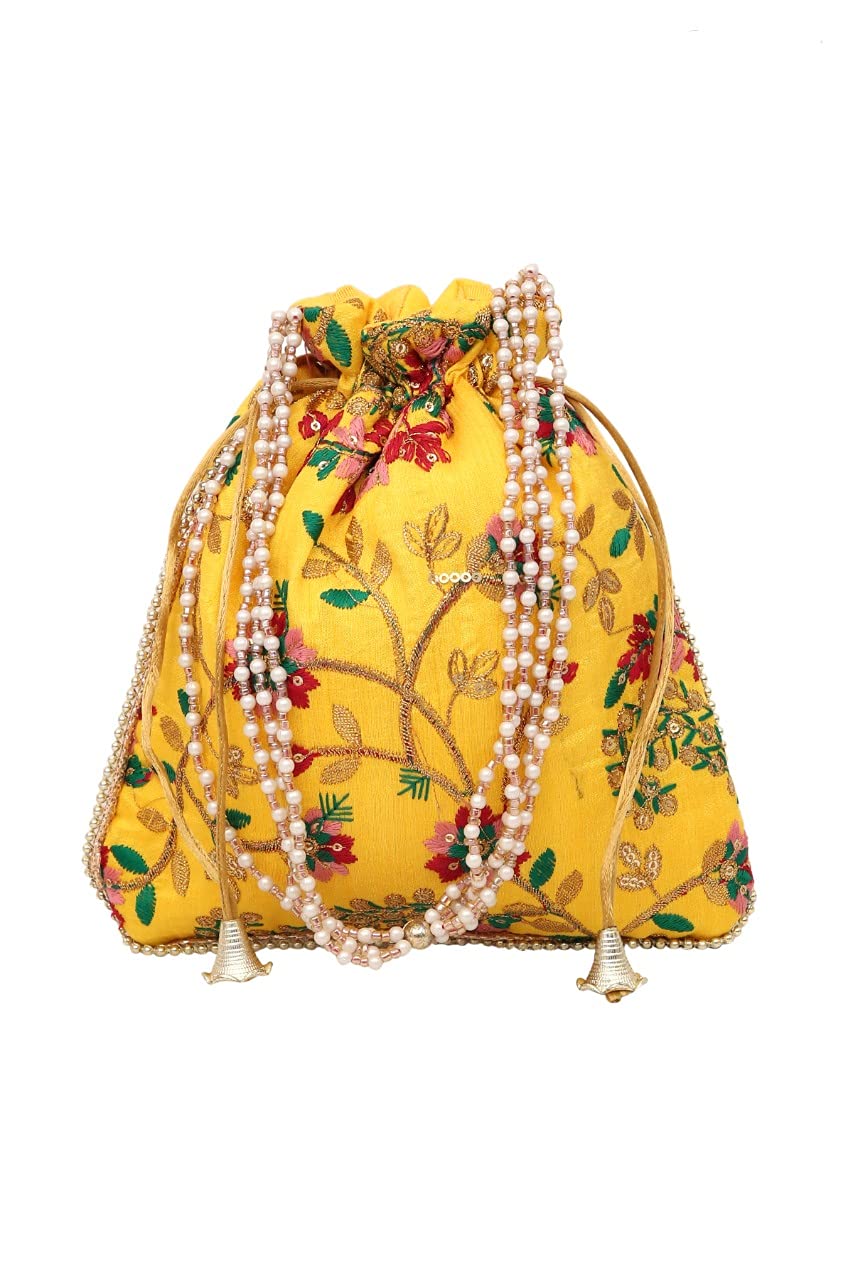 Potli Bag Embroidery Ladies Diwali Gift for Women (Yellow)-image-19