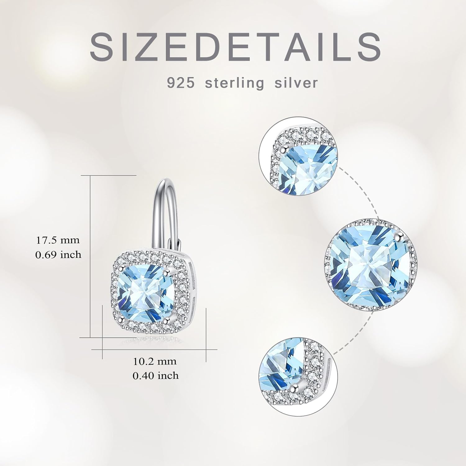 Cushion Cut Halo Earrings Solid 925 Sterling Silver Hypoallergenic Classic Square 7mm CZ Leverback Birthstone Earrings Jewelry Gifts for Women - Image 5