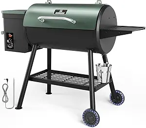 Electric Pellet Smoker Grill 565 SQ.IN Cook Area Pellet Smoker with Auto Feed & PID Controller 500°F Max Temperature 8 in 1 BBQ Grill with Meat Probe & Side Table with Hooks Perfect for Outdoor BBQ