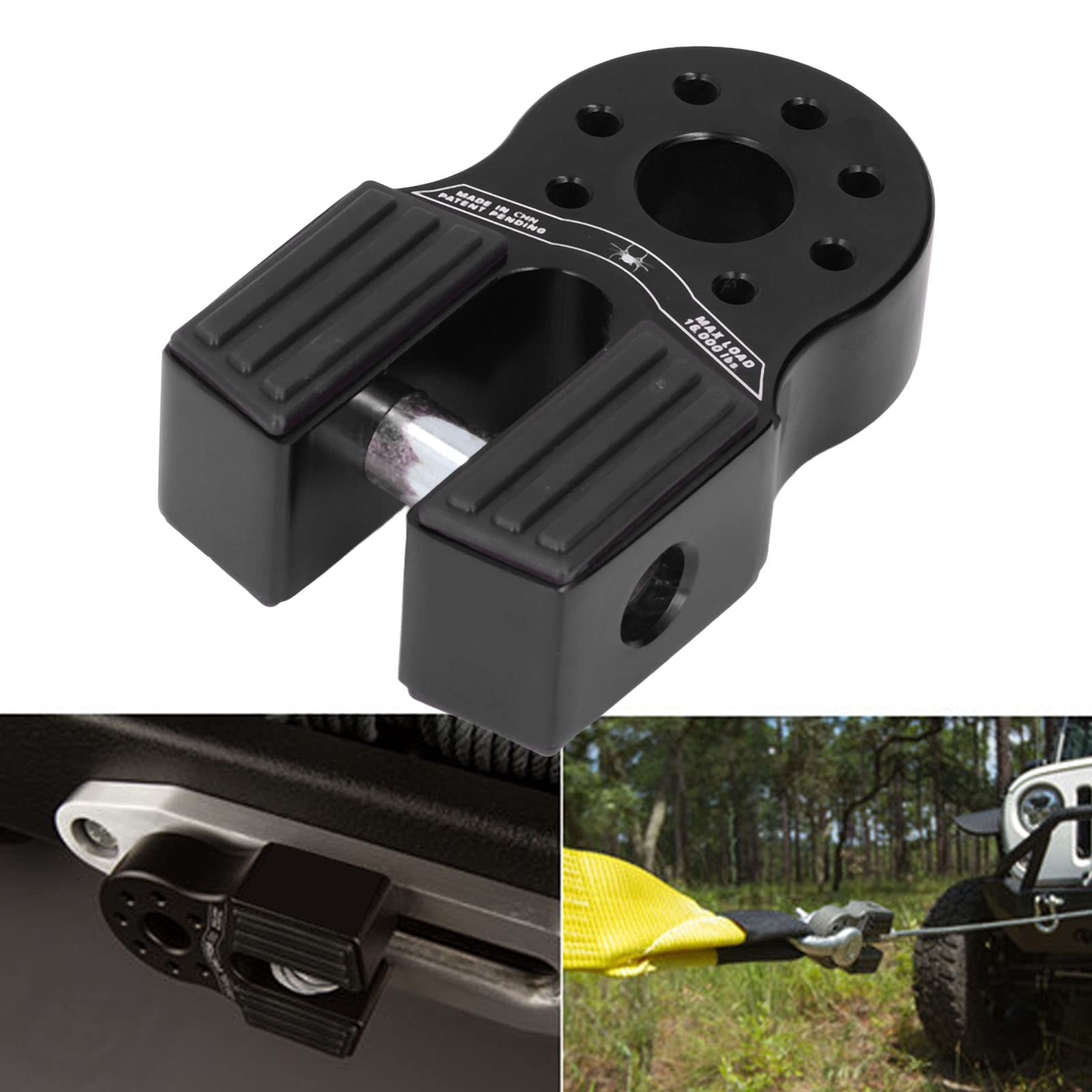 Support de manille de treuil plat, crochet de treuil charge de 7 257,5 kg avec protection latérale en caoutchouc universel en alliage d'aluminium pour