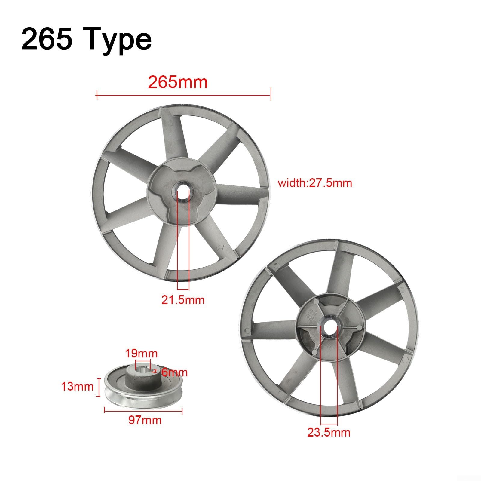Keilriemenscheiben-Set für Luftkompressoren, Metallschwungrad und Motorscheibe, 265 mm oder 300 mm Durchmesser, Einzelrille mit fester Bohrung (Typ 265)