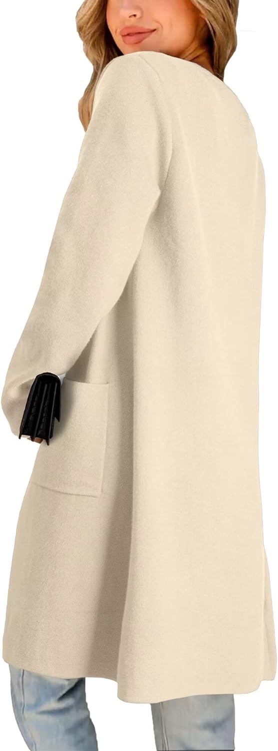 Women's Open Front Cardigan Sweater Long Sleeve Casual Knit Lapel Coatigan Coat