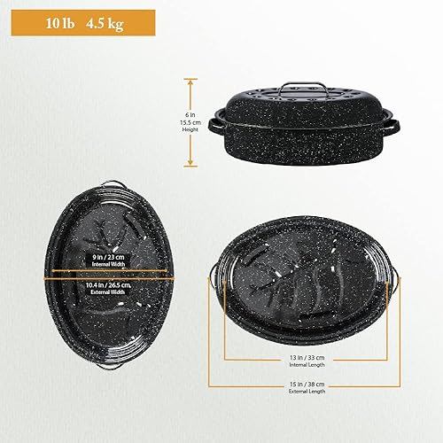 Miniatura 24 de Granite Ware Tostador ovalado de 13 pulgadas con tapa. Diseño de acero esmaltado para acomodar hasta 7 libras de aves de corral/asado. Resiste hasta