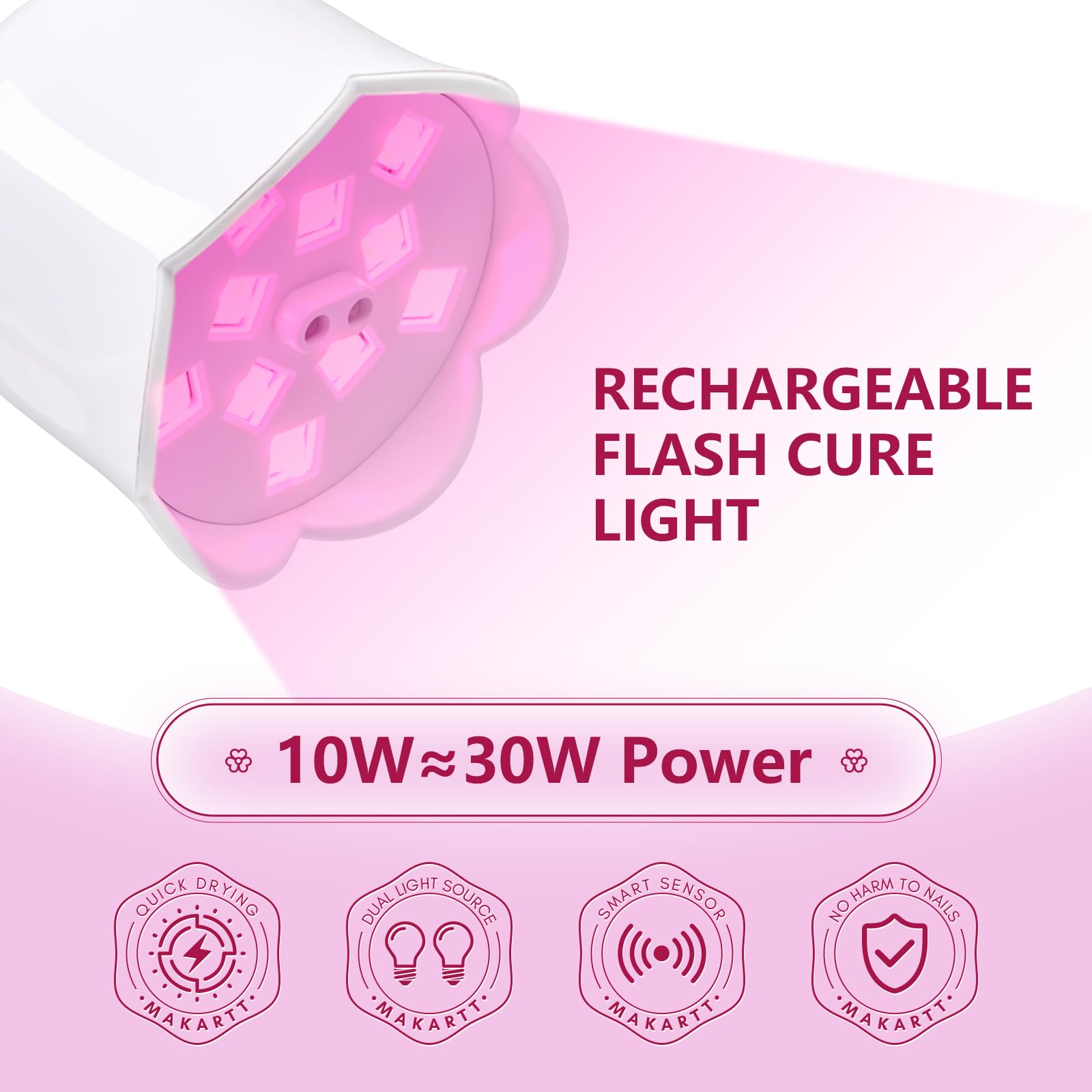 Makartt Lampada UV LED per unghie, a collo di cigno, senza fili, 30 mW/cm², ricaricabile, con 4 timer e sensore automatico, lampada a collo d'oca ad asciugatura rapida, per manicure fai da te