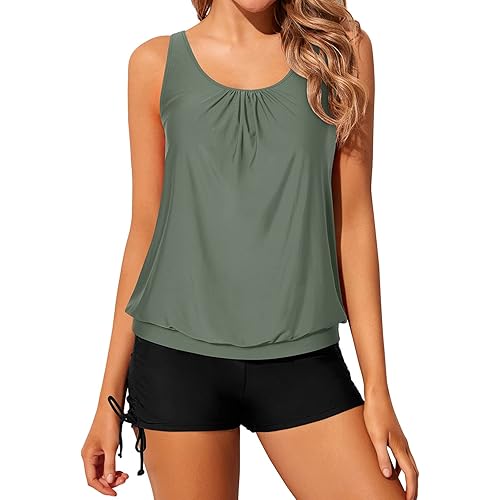 Yonique Blouson Tankini Swimsuits for Women 2 Piece Bathing Suits Tops with Boyshorts Modest Loose Fit Swimwear