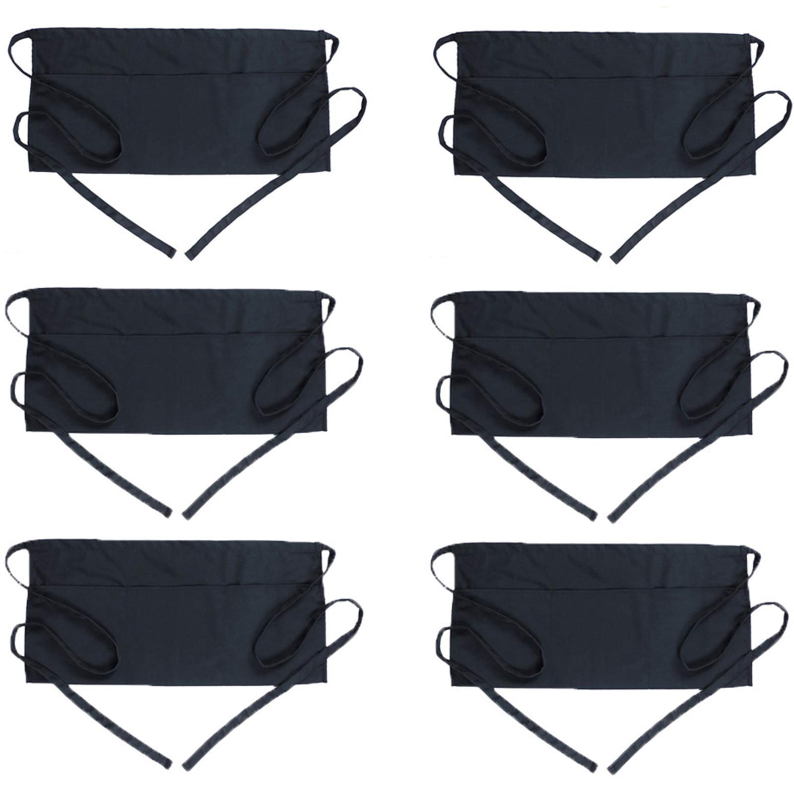 BOHARERS Waist Apron with 3 Pockets 6 Pack - Black Waitress Server Short Apron