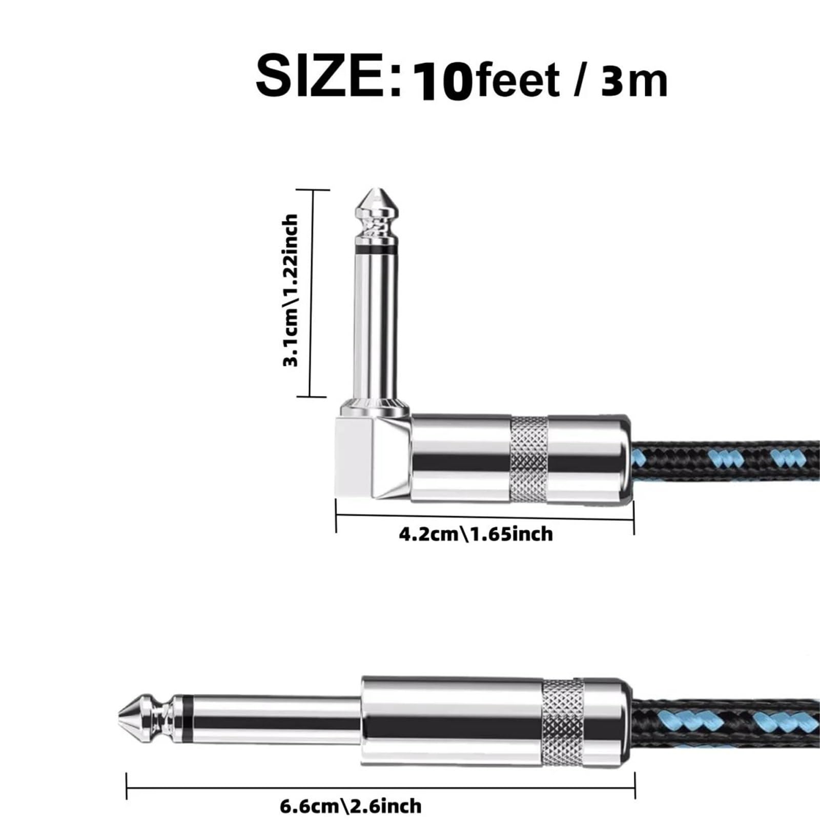 Zestaw Kabli Gitarowych Kabel Mono 1/4 Cala Do Gitary Elektrycznej 90 Stopni 6.5 Mm(6m)