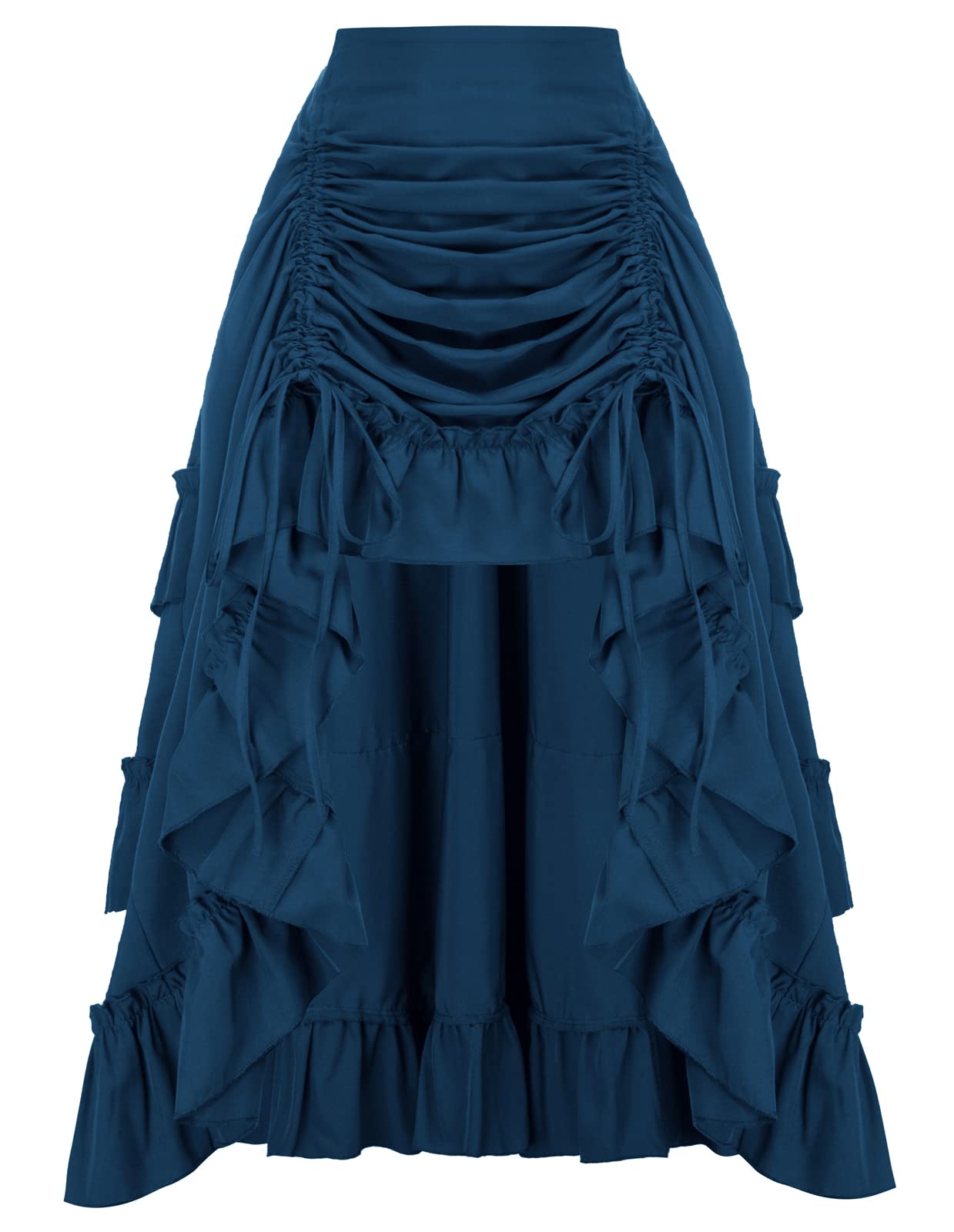 Scarlet Darkness Women's 2024 Summer Skirt Gothic Steampunk Skirt Victorian High-Low Bustle Skirt, New Ruffle-Blue, L