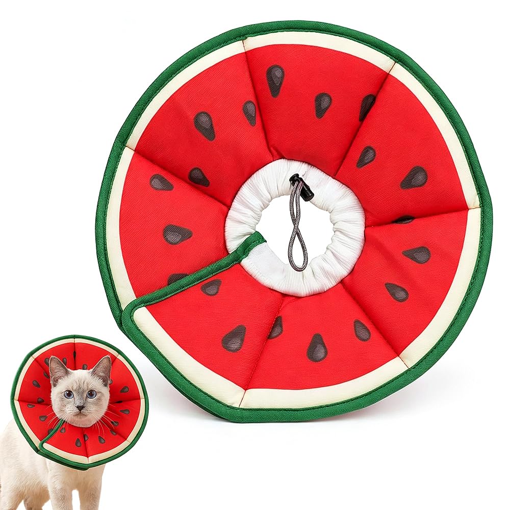 Cat Cone Collar Soft Watermelon Style, Adjustable Anti Lick Recovery Collar for Cats Kittens Small Dogs, Elizabethan Collar Cone of Shame Alternative