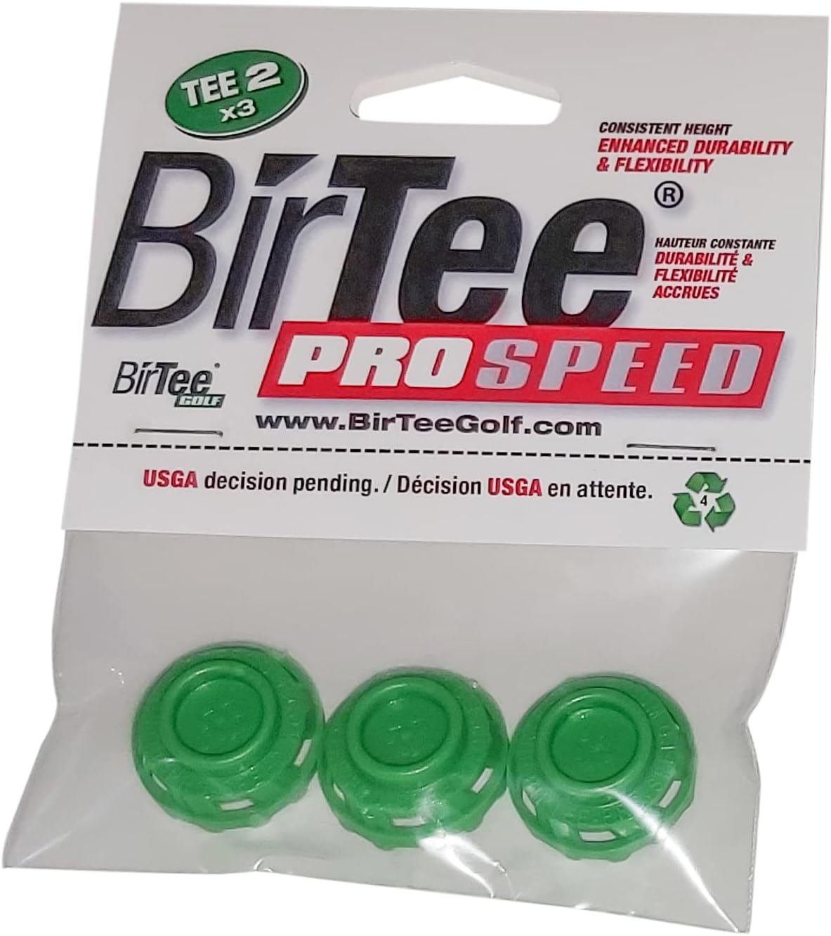 BirTee Pro Golf Tees - Size #2 (1/2") Individual Size Packs - 3 Tees Per Pack. Winter/Mat/Simulator Tees