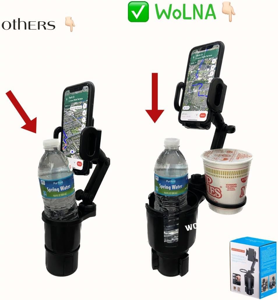 Car Phone Holder Moun,Larget Cup 3 in 1| WOLNA|Car accessories|Auto Cell Phone Stand with Drink Expander|for SUV,Truck|Auto|Compatible with iPhone & Samsung and Other Android Smartphone|Improved model