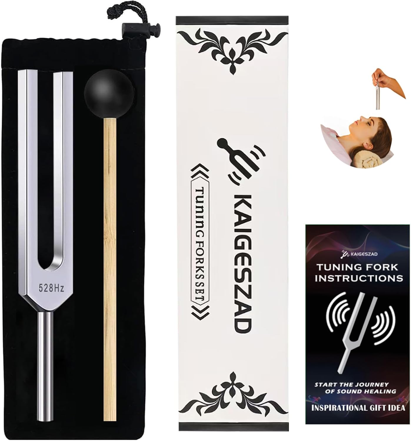 528 Hz Tuning Fork with Reflex Hammer for Healing Chakra Set,Aluminum Alloy, with Silicone Hammer and Storage Bag, Ideal for Sound Healing, SPA Aromatherapy,Yoga, Meditation, and Relaxation