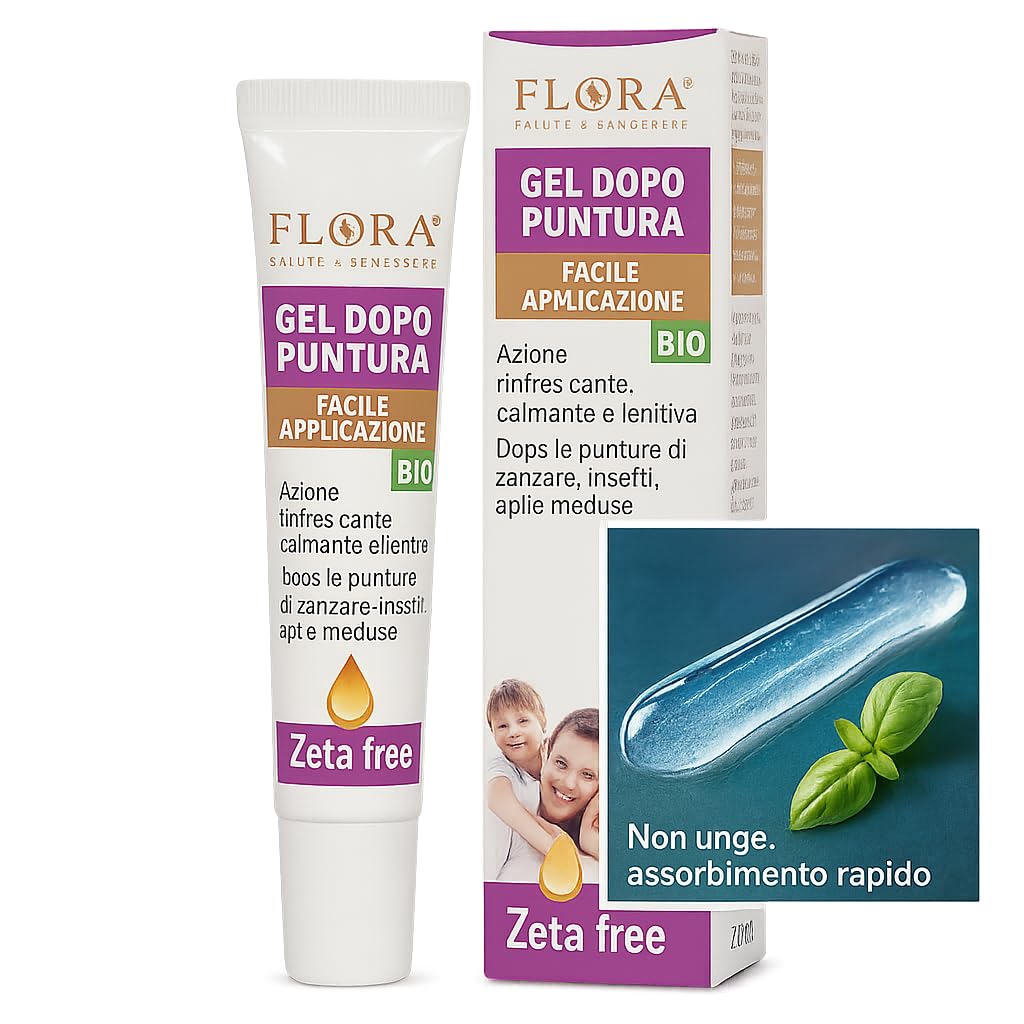 FLORA Gel Dopo Puntura Zeta Free pack da 3 Pz da 20 ml BIO‑ICEA – Sollievo Immediato con Aloe, Malva, Liquirizia & Lavanda, Azione Calmante Rinfrescante • Lenitiva su Punture di Zanzare, Api, Meduse