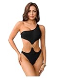 Women's One Piece Swimsuit Ring Linked One Shoulder Cut Out Bathing Suits Monokinis