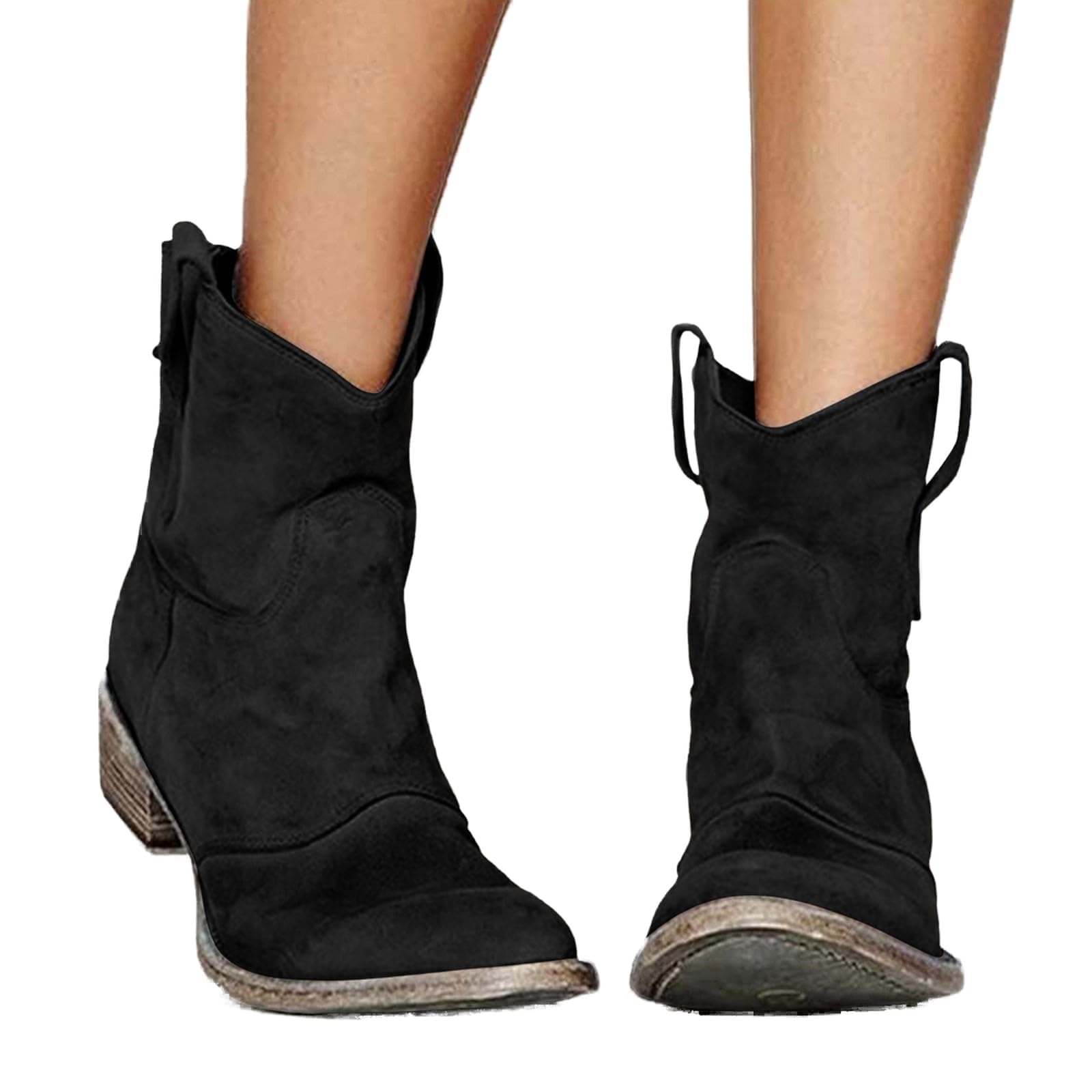 Younton Women's Mid-Calf Boots - Chunky 1.4" Heel, Ankle Booties, Western Cowboy Style, Low Heel