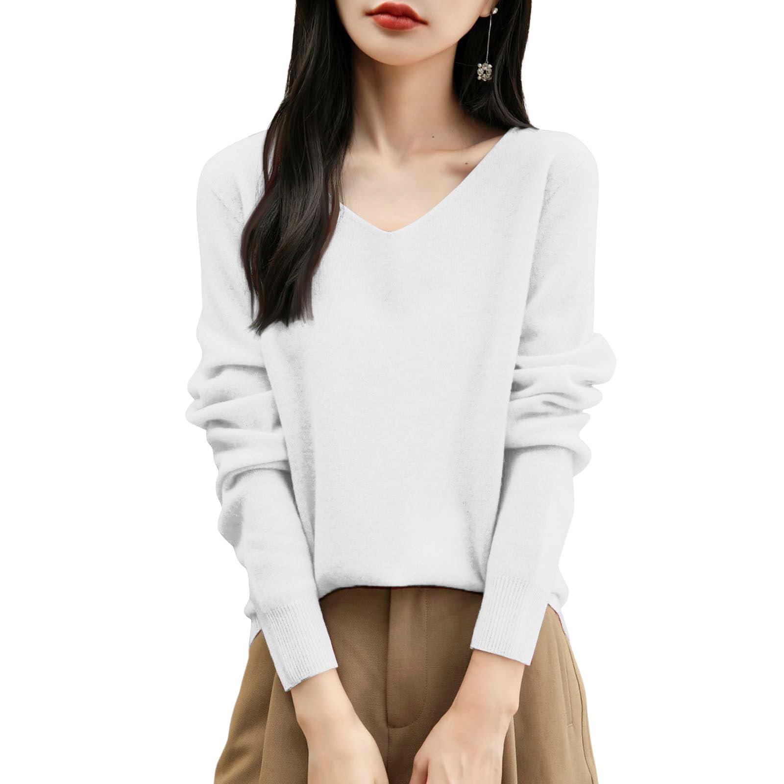 Cashmere Sweaters for Women Soft Cozy Wool Knit Fall Sweaters Lightweight Crewneck Long Sleeve Pullover Sweater Tops