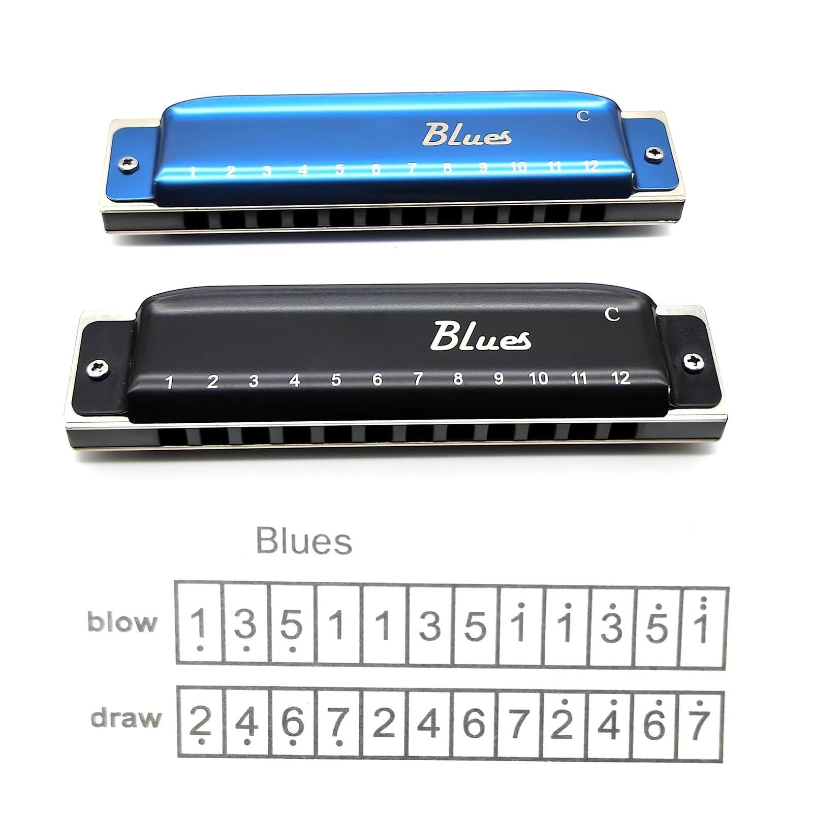 Blues 12 Fori Armonica Diatonica Professionale Chiave C Pettine In Alluminio Per Tutti(Type1)