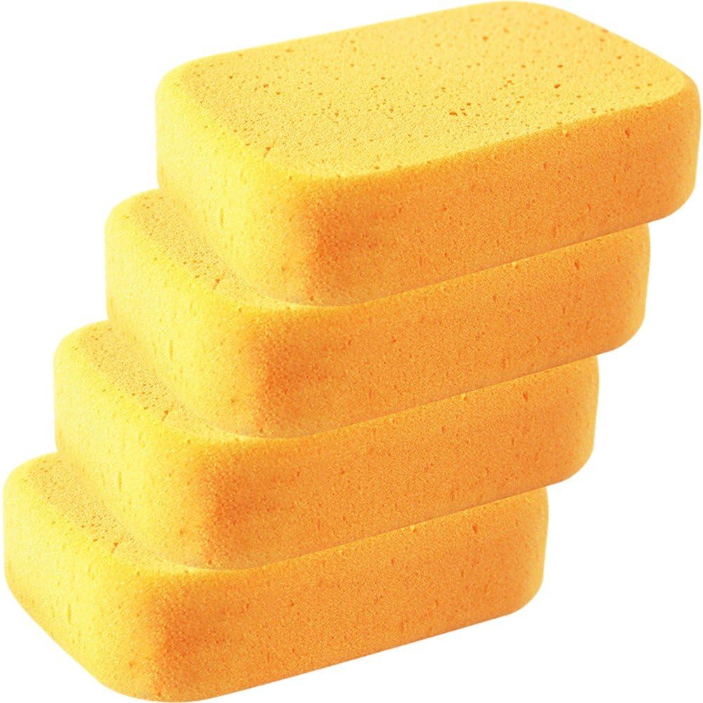 Sanfly Yellow 4Pcs/Set Car Wash Sponges Anti Scratch Car Cleaning Sponge Easy Grip Thick Foam Scrubber For Automobile Vehicle Washing