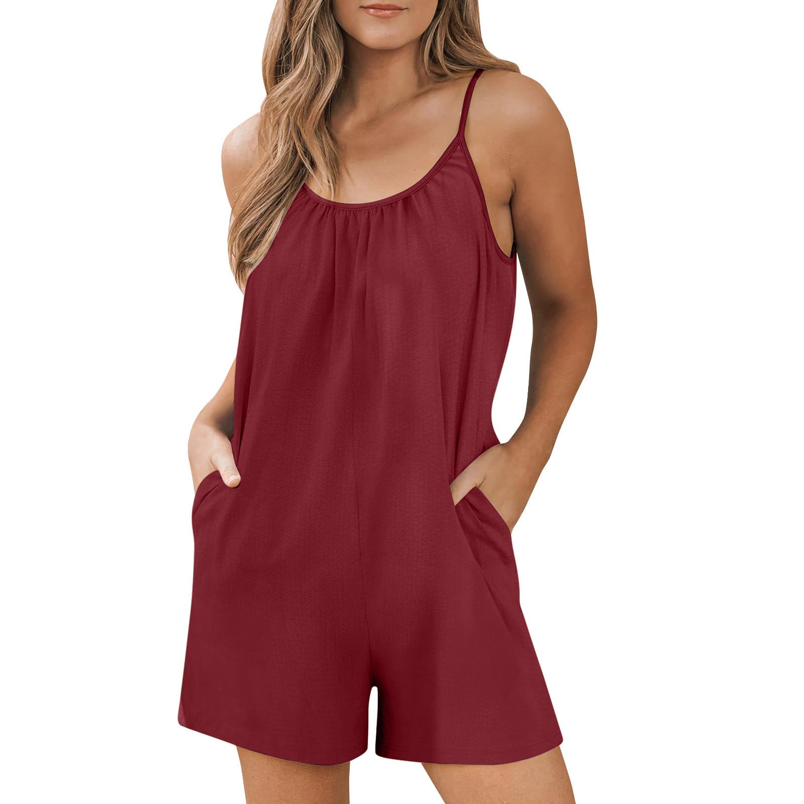 NUSGEAR Mono Corto Peto Mujer Jumpsuit Verano Moda Casual Petos Deporte Suelto Pantalones Cortos Ligero Bolsillos Color Sólido Peto Pierna Ancha Rompers Fiesta Camiseta sin Manga Cómodo 2024