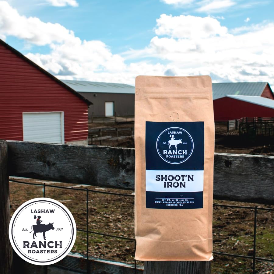 LaShaw Ranch Roasters - Shoot'n Iron Dark Roast Whole Bean Coffee, Premium Quality, Non-GMO, 100% Arabica, Rich Bodied, 32oz Bag (Pack of 1)