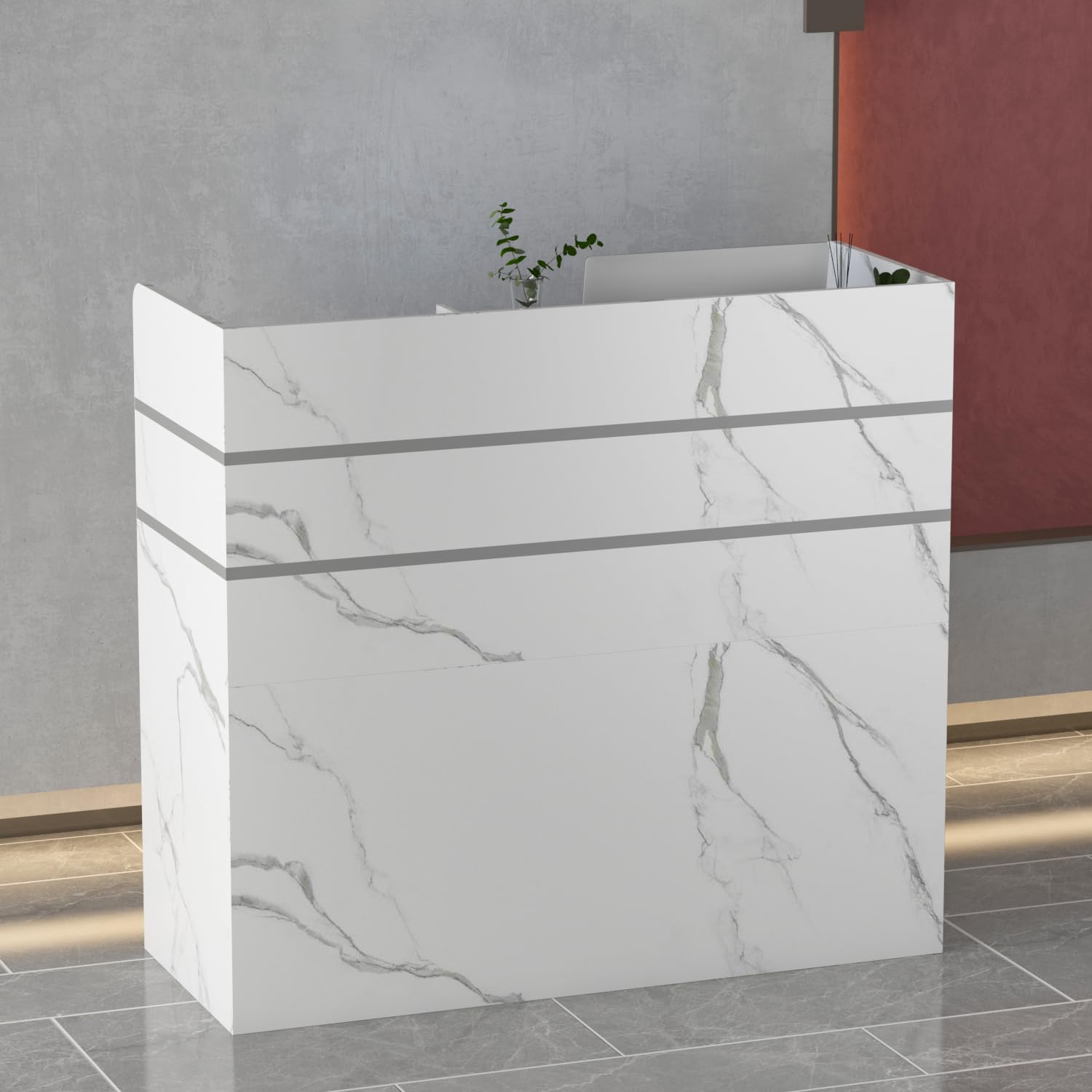 Banco Reception Con 3 Cassetti - Scrivania Accoglienza 120x48x110cm In Marmo Con Pannello Privato - Foto 6