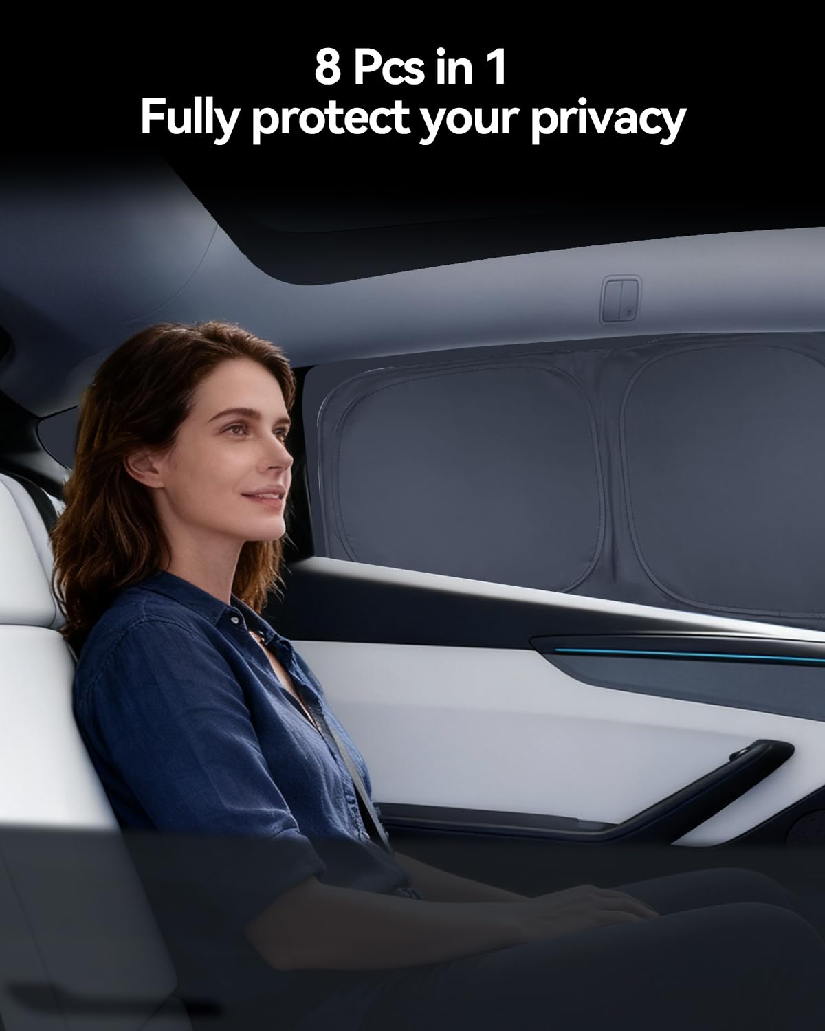 Auto-Sonnenschutz 8 Stück für Tesla Model Y 2025-2026 Juniper Design für Windschutzscheibe Heck-Seitenfenster komplettes Set Camping Privacy Curtains UV-Schutz fürTesla Model Y Zubehör