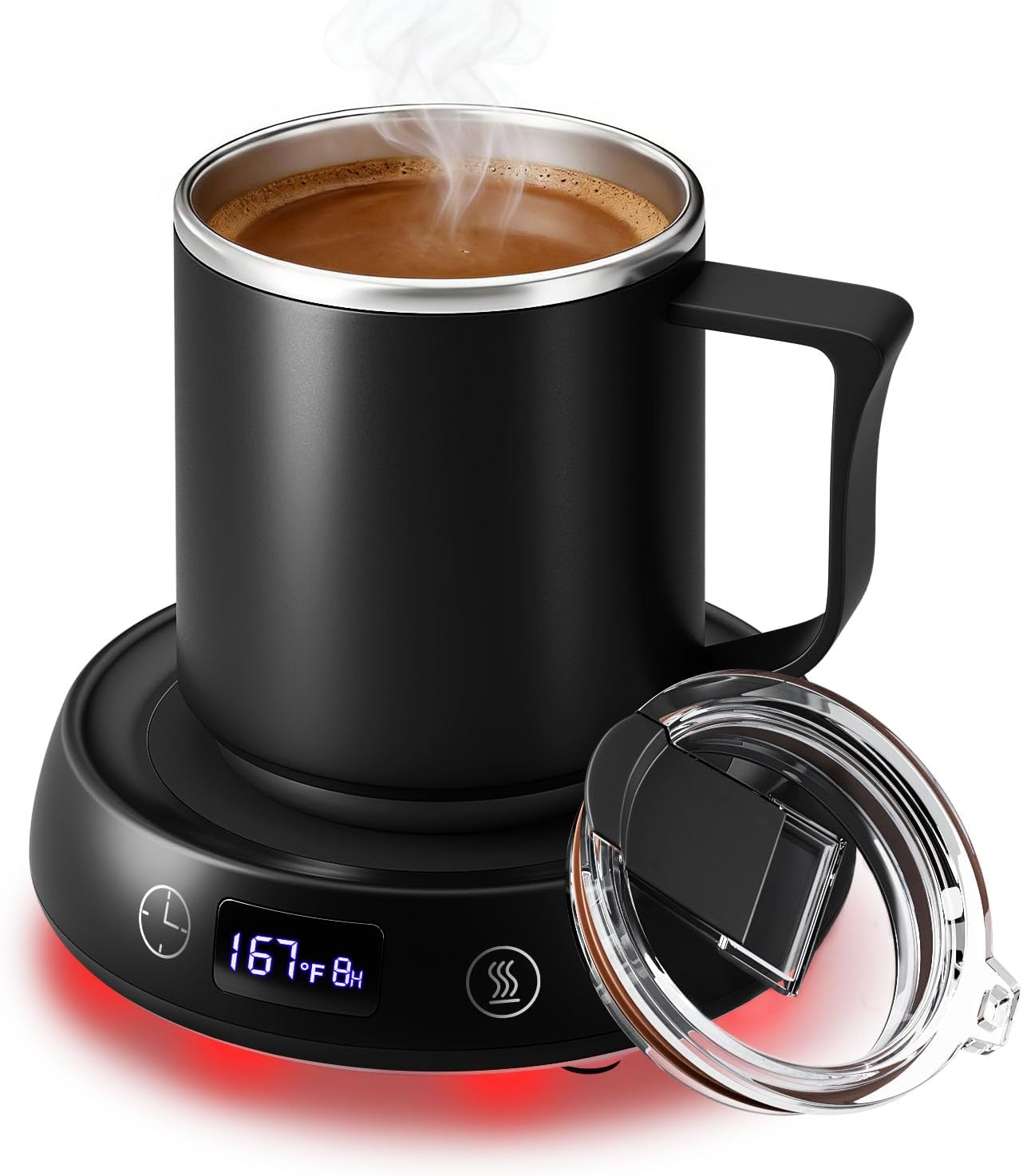 Coffee Mug Warmer & Mug Set, Electric Beverage Cup Warmer for Desk, Candle Warmer Plate with Delay Start Timer, 3 Colored Light Milk Tea Water Warmer for Home Office Birthday Present