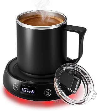 Coffee Mug Warmer & Mug Set, Electric Beverage Cup Warmer for Desk, Candle Warmer Plate with Delay Start Timer, 3 Colored Light Milk Tea Water Warmer for Home Office Birthday Present