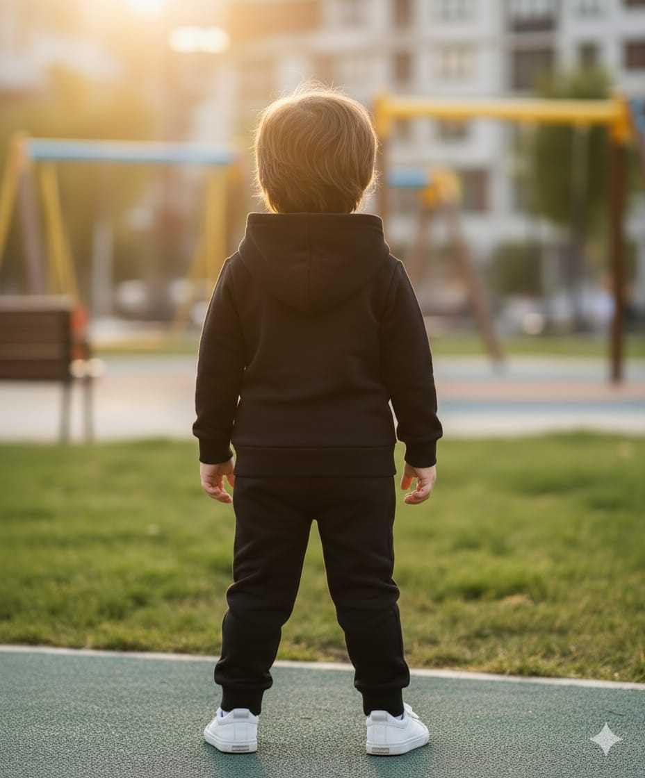 Black Cotton Hoodie and Jogger Pant Set for Kids | Paris Dream Maker Chest Print | Soft and Comfortable Winter Co-Ord Outfit for Boys & Girls (Black - 9 Months to 12 Months) 3