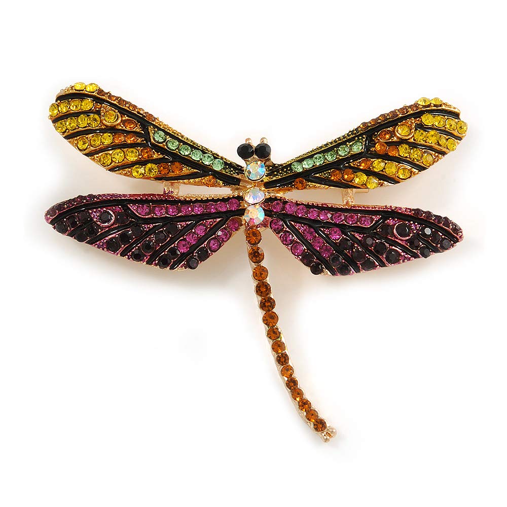 Spilla Libellula Con Strass E Cristalli – Gioiello A Forma Di Insetto, Smaltato Rosa E Rosso, Per Donne E Ragazze - 2