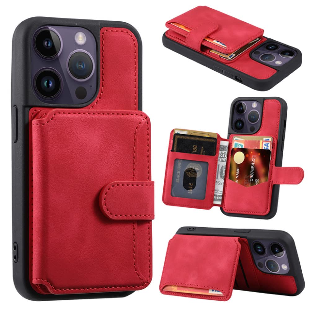 Portefeuille cartes pour iPhone 13 Pro Max et 14 étui antichoc rouge - 7
