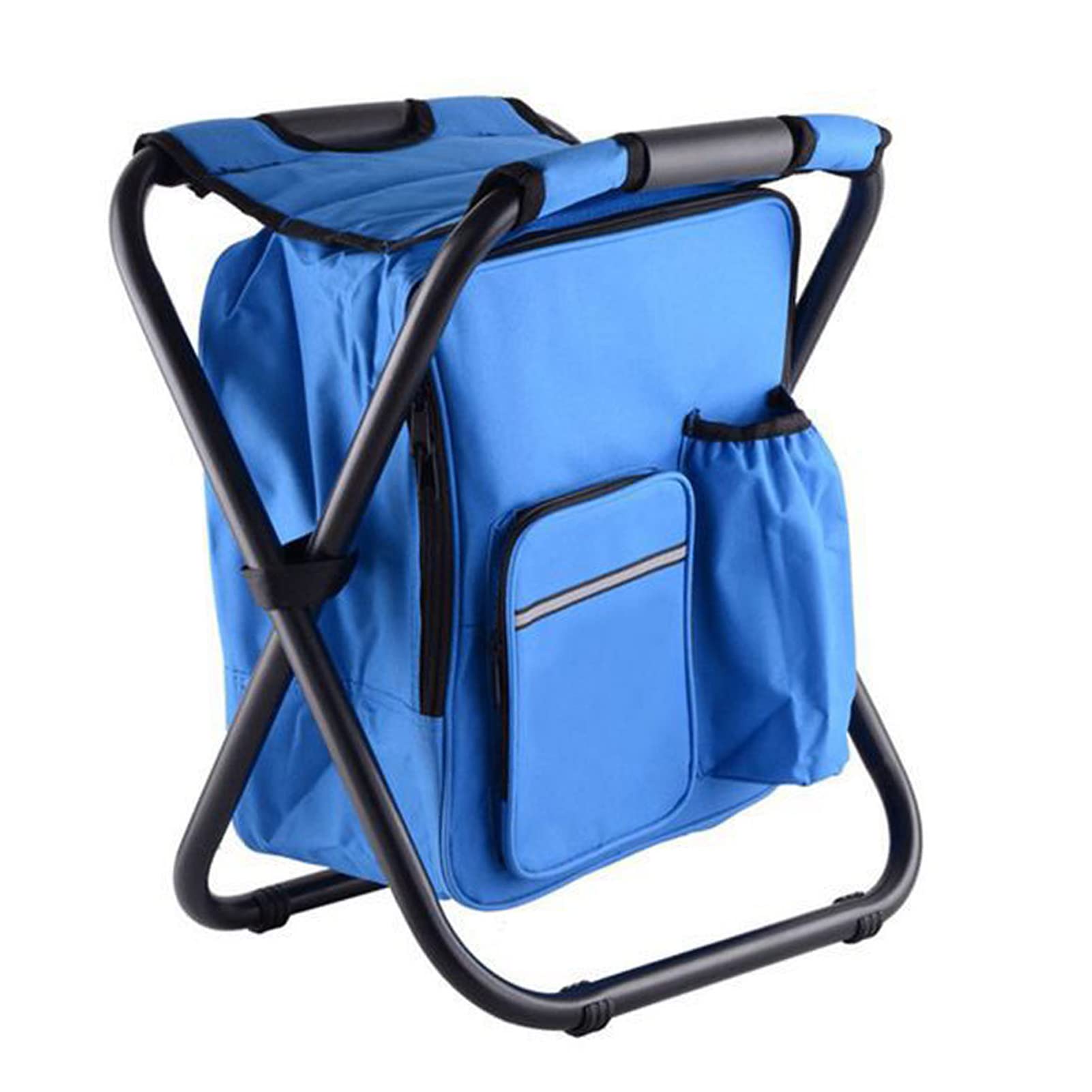RiToEasysports Sedia con Borsa Termica Integrata, Sgabello da Campeggio Pieghevole, Leggero e Capiente, con Design Multi-tasca per Viaggi, Spiaggia, Escursioni, Picnic e pesca. (BLUE)