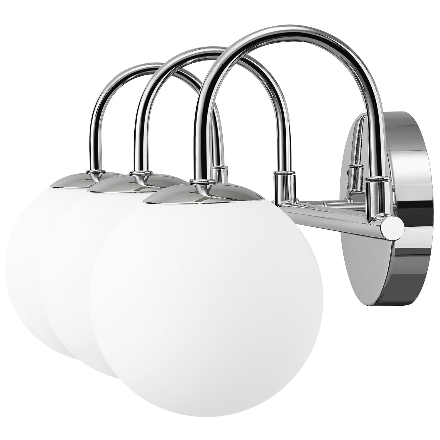 Chrome Bathroom Light Fixtures, 3-Light Bathroom Lighting Fixtures Over Mirror, Mid Century Modern Bathroom Vanity Lights Wall Sconces Chrome Wall Lights for Bathroom with Globe Frosted Milk Glass