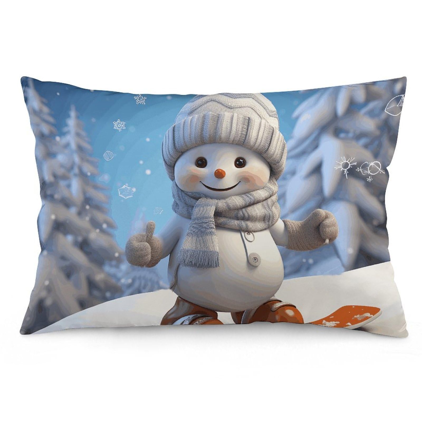 2 Pack Pillow Cases for Hair and Skin, Soft Breathable Pillow Case Covers with Hidden Zipper, Cute Snowboard Snowman Pillowcase 16 "x24 Pillow Covers for Sleeping Gift