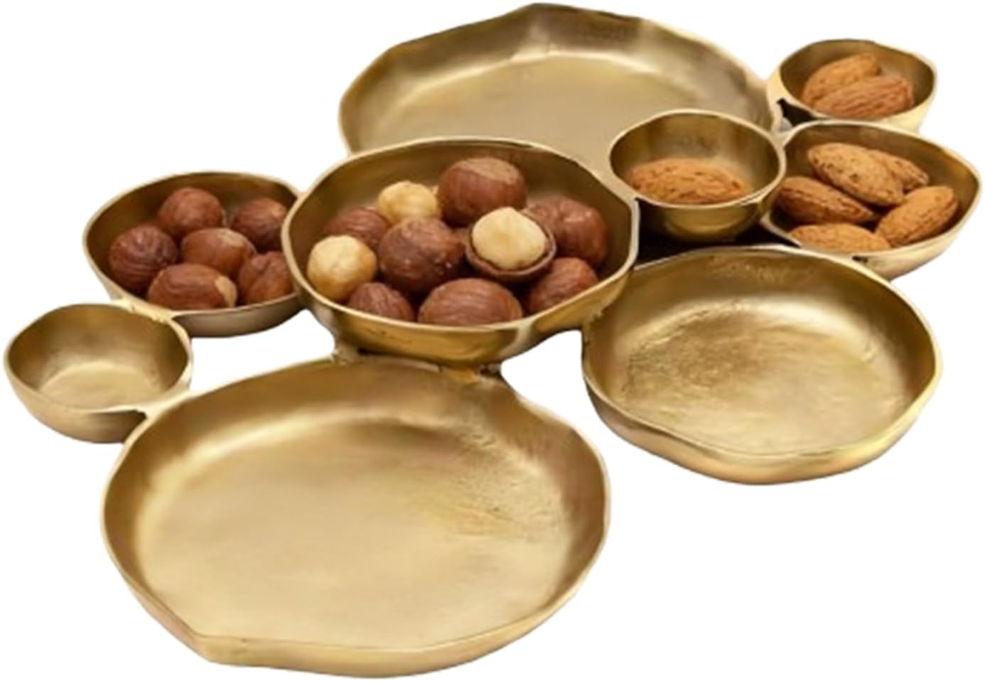 クラスター盛り付けボウル, シャイニーゴールドスナックディッシュ, 9点組み合わせ丸型クラスタートレー, ポテトチップ、ディップ、ナ