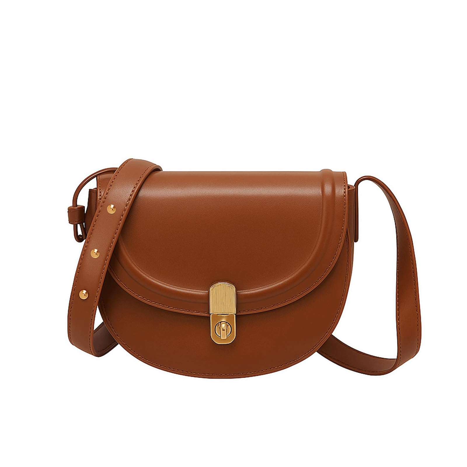 Saddle Crossbody Bags for Women Trendy Shoulder Bag with Studs Detail Retro Mini Flap Travel Handbag