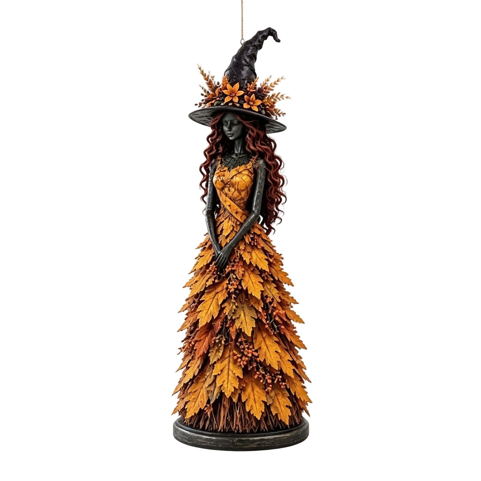 Pangboer Golden Harvest Tabletop Witch Decor Resin Figurine For Seasonal Shelves, Painted Foliage Texture, Mantel Centerpiece, Display Accent Enchanting Autumn Witch Figurine Halloween Fall Statue Tabletop Decor Mantel Shelf