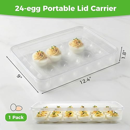 Miniatura 2 de HANSGO Recipientes para huevos rellenos con tapa, soporte portador de bandeja para huevos rellenos con tapa para 24 huevos para fiestas en casa