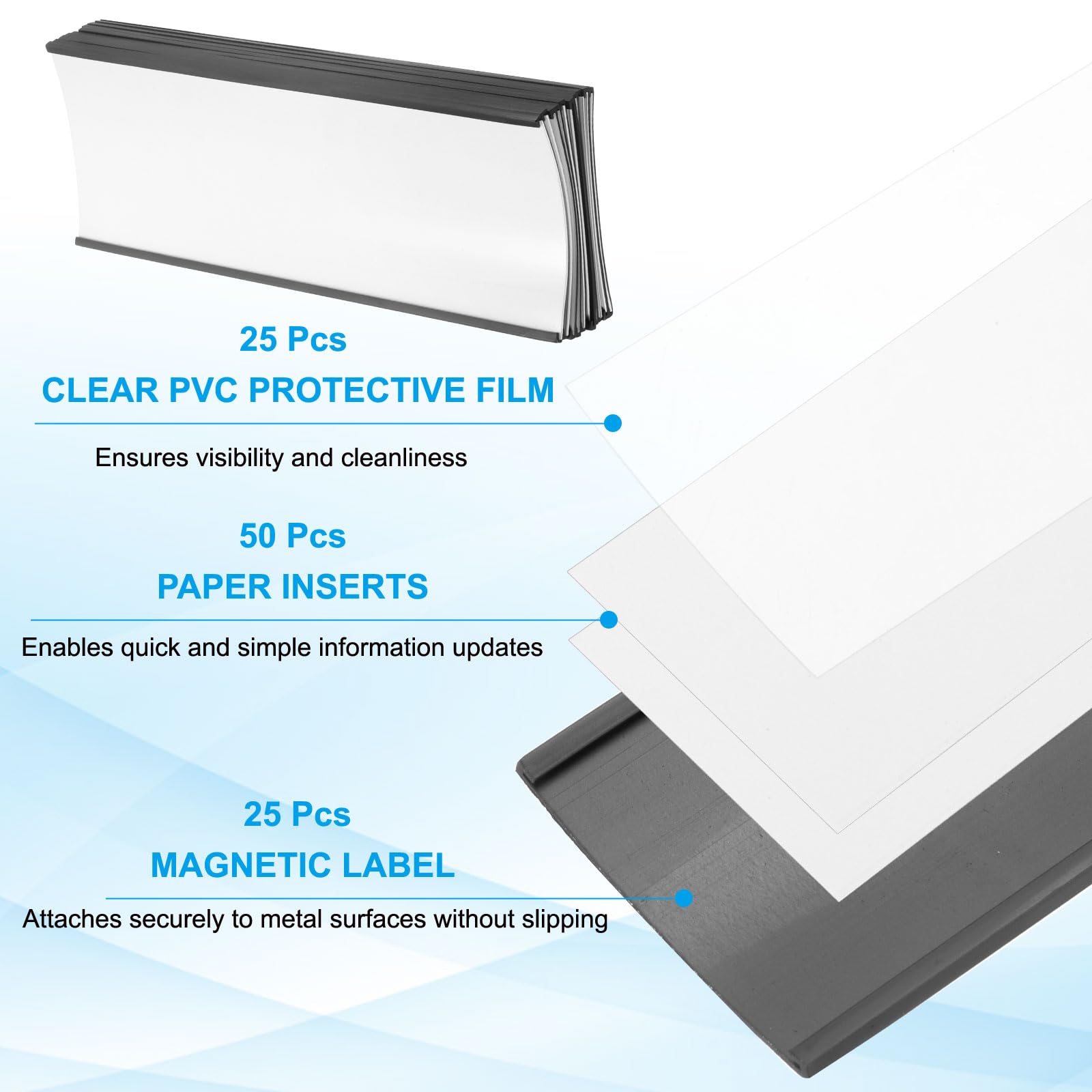 PATIKIL Magnetic Label Holder 8" x 3" with Paper Inserts - Image 3