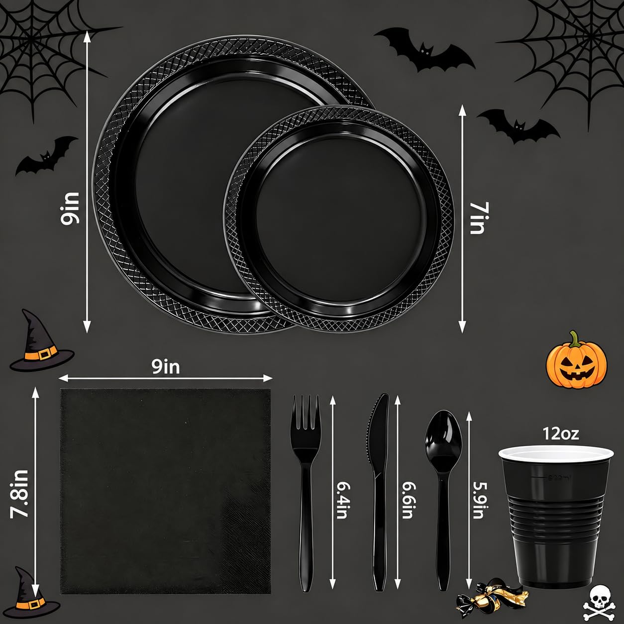 Black Disposable Plates - 210 Pcs for Parties -2