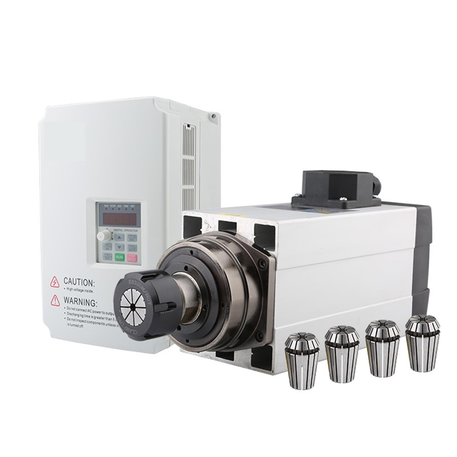 Spindle motor 4.5kw Square Air-Cooled Milling Spindle + Fuling 5.5KW Frequency Converter + ER32 Chuck Kit For Wood Carving(DC380V)