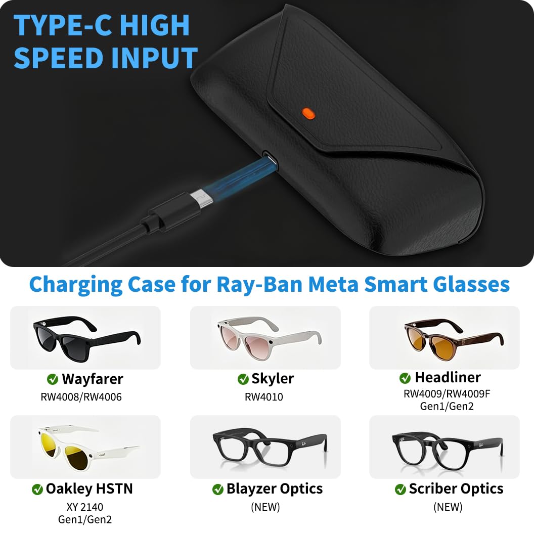 Zapasowe etui ładujące kompatybilne z Ray-Ban Meta Wayfarer/Skyler/Headliner, do Oakley Meta HSTN Gen 1/Gen 2 AI Smart Glasses Charging Box Przenośna stacja ładująca