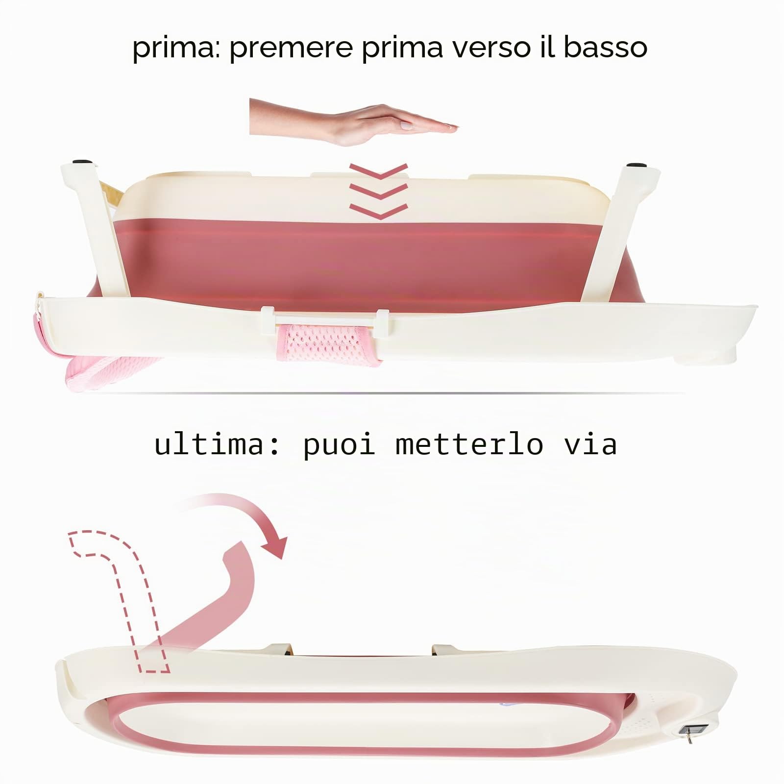 Ikodm Vasca da bagno 3 in 1 con termometro, tappetino da bagno, per lavare i capelli, ergonomica, pieghevole, salvaspazio, per neonati a partire da 0 a 3 anni (rosa)