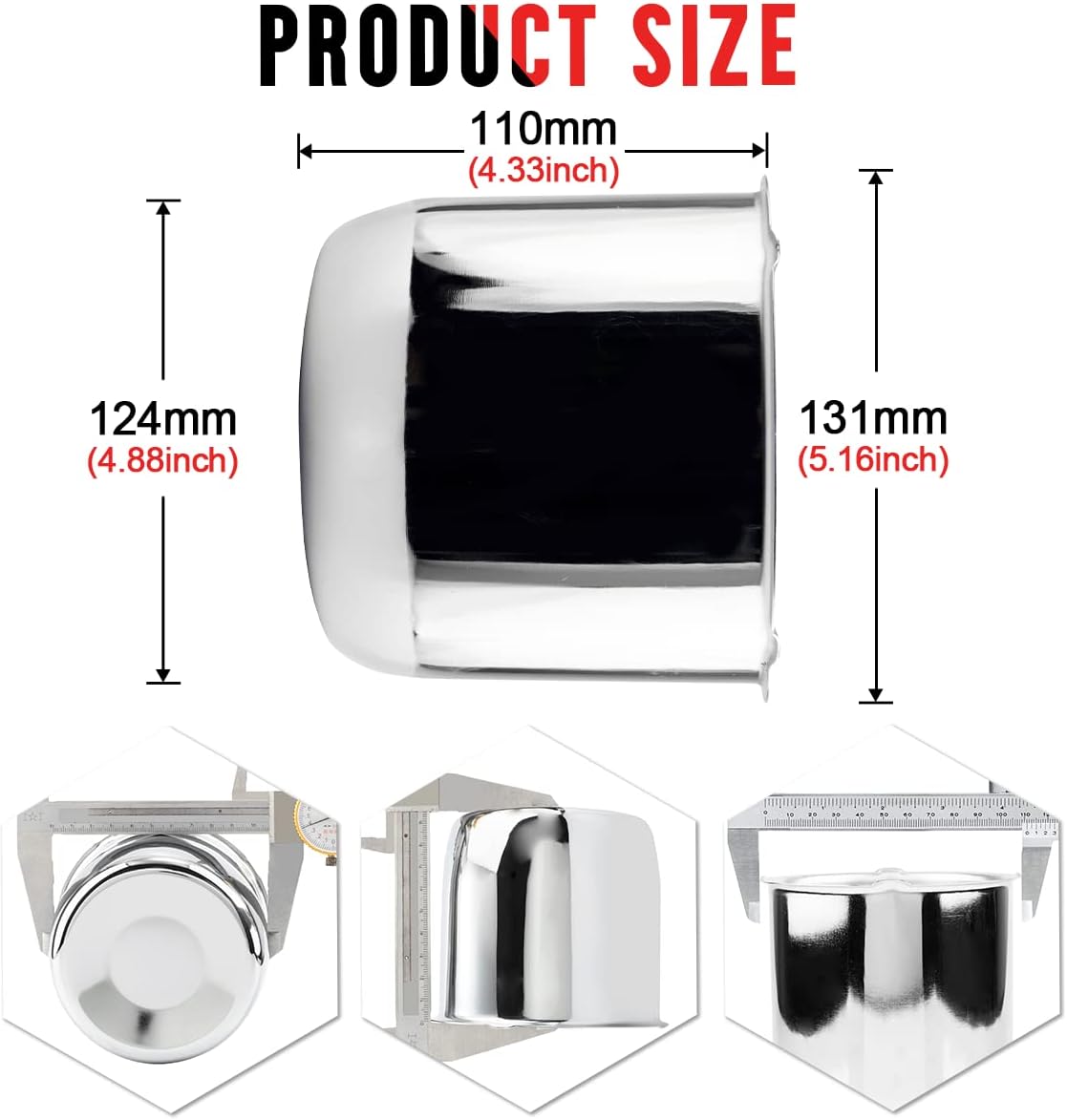 RTRHINOTUNING 4PCS 4.88inch Push Through Wheel Center Caps Chrome Silver for Truck Wheels Rim Trailer