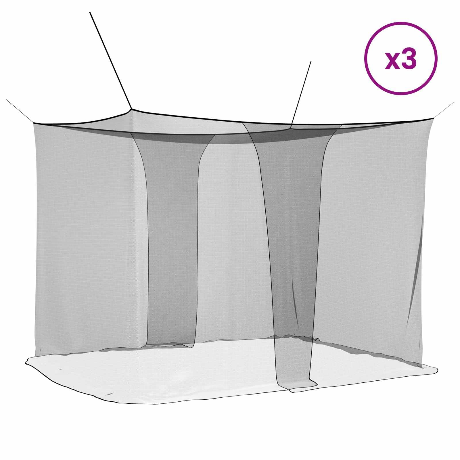 Moskito Netz für Bett aus Polyester, 156 Maschen, schwarz, 3er Set, 220 x 180 x 180 cm, mit genähter Öffnung, für Schlafzimmer und Innenbereich