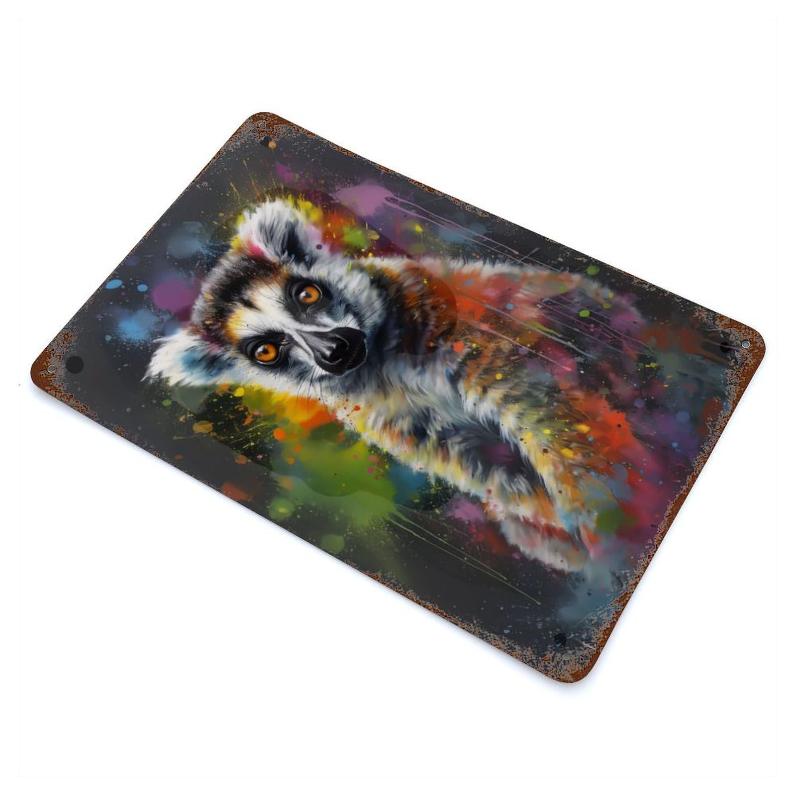 Lemur Painting Rusty Metal Tin Sign 11.8"x7.9", Ideal for Patio, Garden Room And Bar Decor