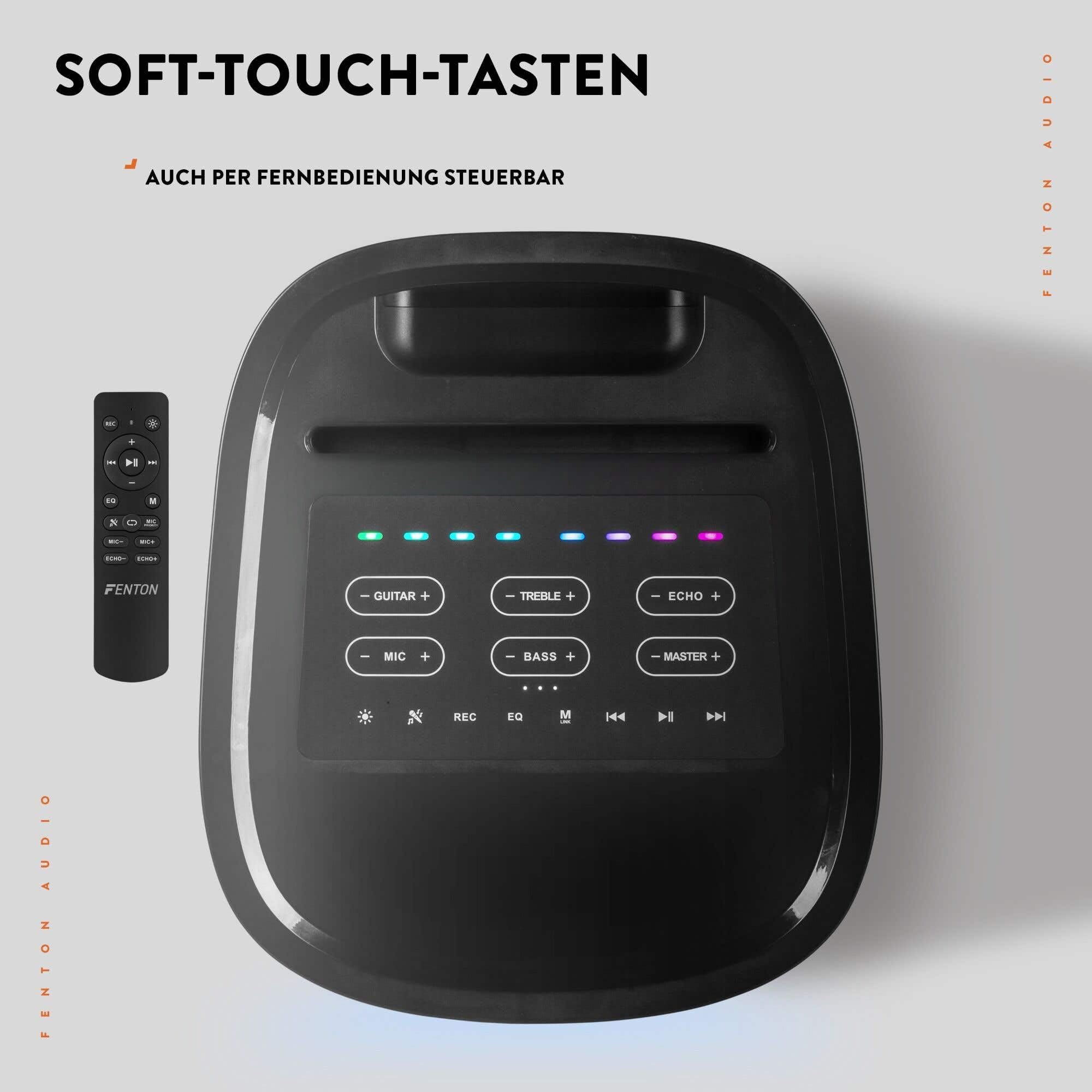 Fenton Pulse200 - Scatola musicale Bluetooth grande, 400 W, impermeabile, batteria 12H, microfono UHF, BT 5.3, radio FM, telecomando, scatola Bluetooth, per feste, per la musica, portatile, colore
