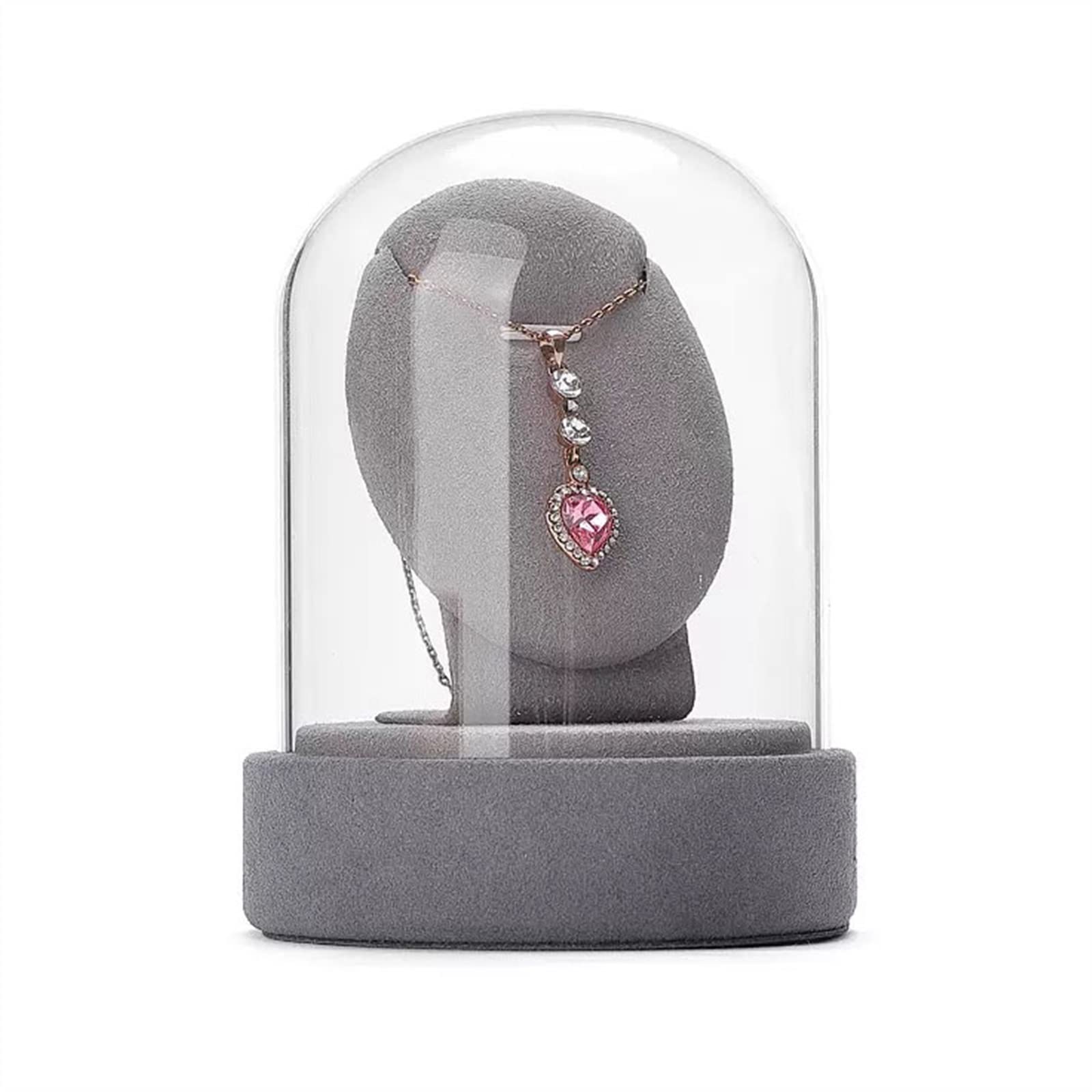 J9V4G6S3B5 Jewellery Storage Velvet Necklace Pendant Display Stand with Glass Lid Jewelry Holder for Show for Selling Organizer(Gris)