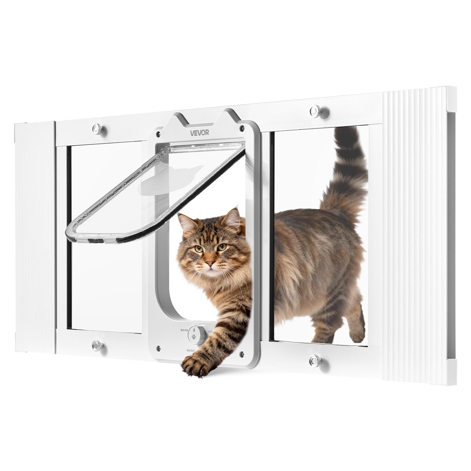 VEVOR Chatière pour Chat Convient aux Fenêtres de 787 à 914 mm, Porte de Fenêtre pour Animal Domestique en Aluminium Verre Haute Transparence, Fermeture Magnétique, 4 Modes de Verrouillage, Blanche